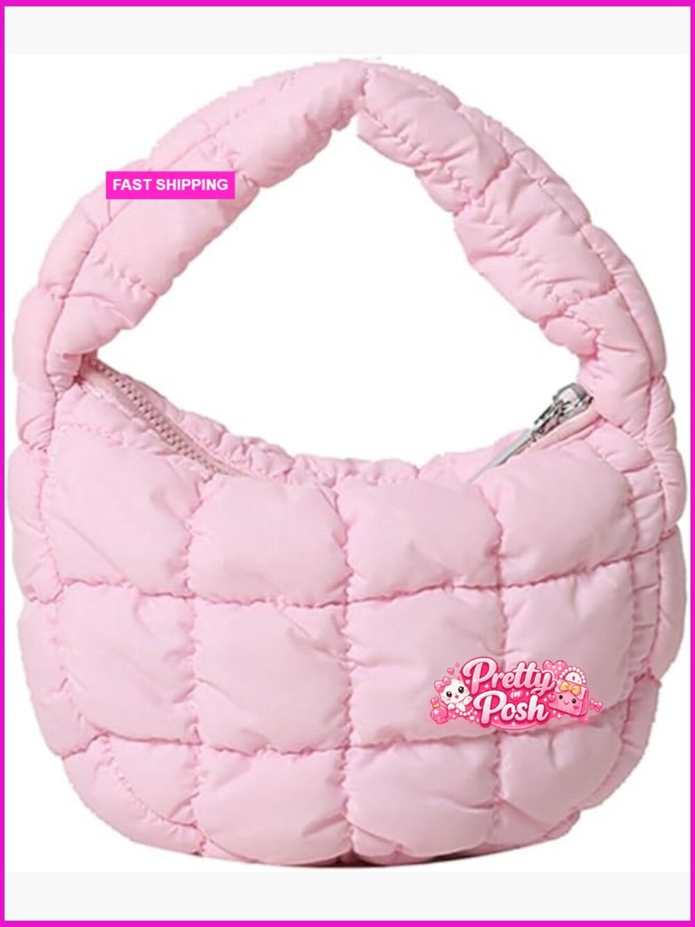 Mini Puffy Quilted Handbag Soft Puffer Tote Bag Cute Wrist Bubble Bag